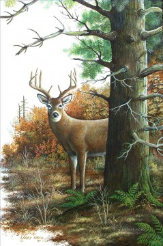  deer Painting - deer behind the tree